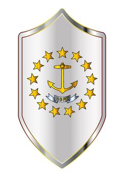 A typical crusader type shield with the state flag of Rhode Island all isolated on a white background