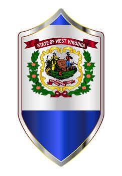 A typical crusader type shield with the state flag of West Virginia all isolated on a white background