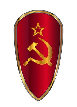 The traditional knights shield associated with a crusader with the hammer and sickle emblem of the Soviet Union