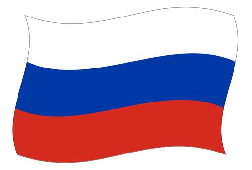 Modern red white and blue stripes of a Russian flag waving in the wind