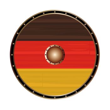 A Viking round shield with the German flag color design isolated on a white background