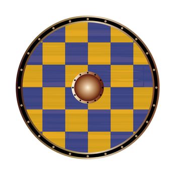 A round shield withsquares of the Surrey UK ancient town flag isolated on a white background