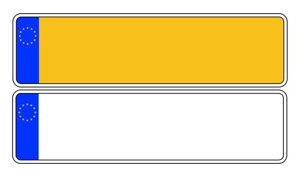 Typical EU number plate front and rear over a white background with space for text