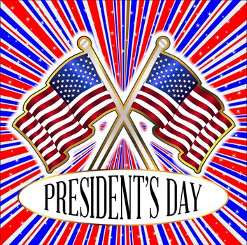 Presidents Day abstract and retro grunge red white and blue backround design element with stars and Old Glory Pin