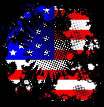 A cartoon halftone black grunge with USA stars and Stripes flag