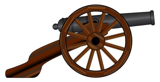 Typical American civil war cannon gun isolated on a white background