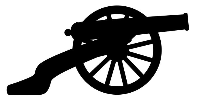 Typical American civil war cannon gun in silhouette isolated on a white background