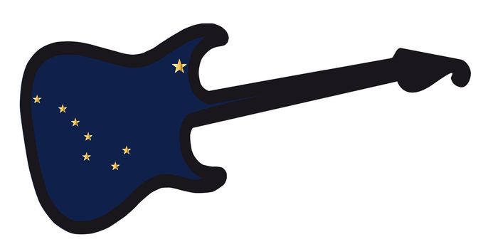 An original solid body electric guitar isolated over white with the Alaska state flag