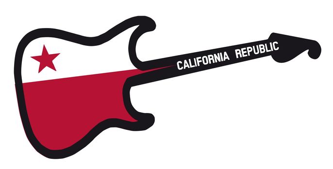 An original solid body electric guitar isolated over white with the California state flag