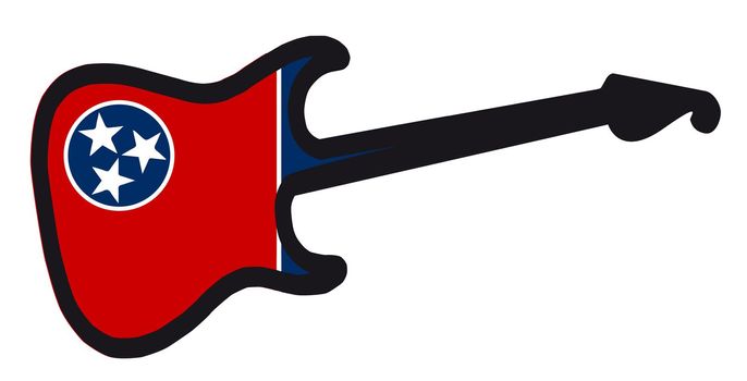An original solid body electric guitar isolated over white with the Tennessee state flag
