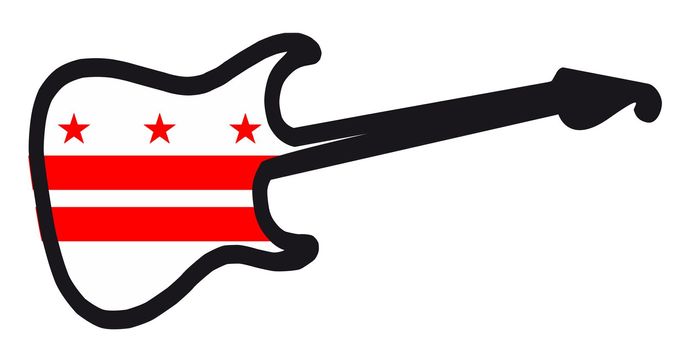 An original solid body electric guitar isolated over white with the Washington DC state flag