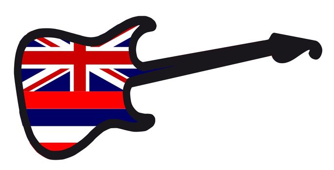 An original solid body electric guitar isolated over white with the Hawaiian state flag