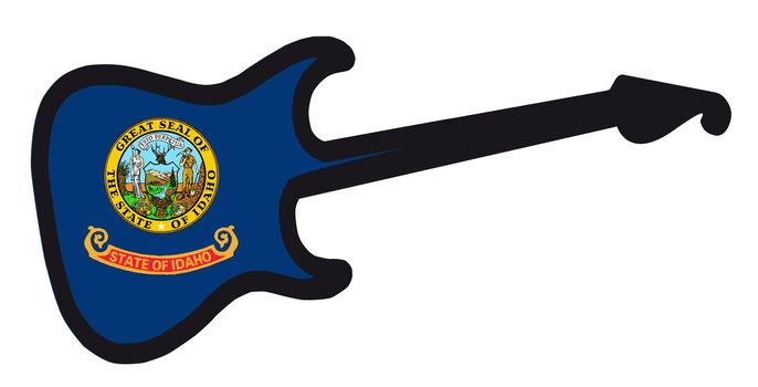An original solid body electric guitar isolated over white with the Idaho state flag