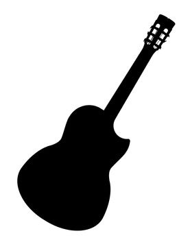 A typical Flamenco Spanish acoustic guitar isolated over a white background.