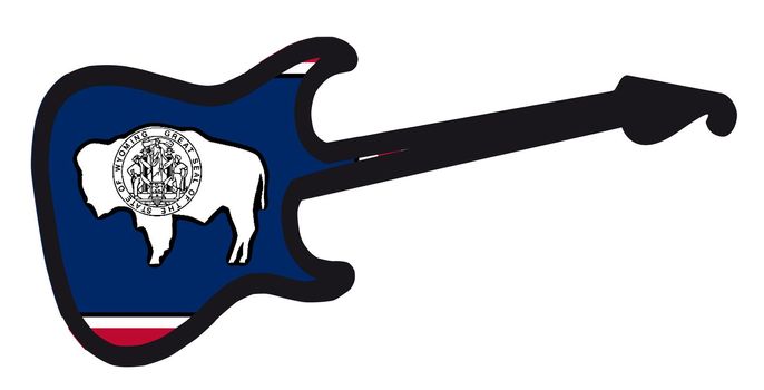 An original solid body electric guitar isolated over white with the Wyoming state flag
