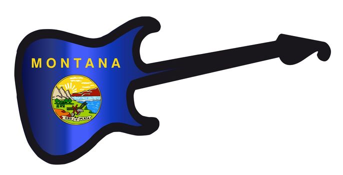 An original solid body electric guitar isolated over white with the Montana state flag