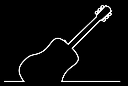 A acoustic guitar in a continuous white line over a black background