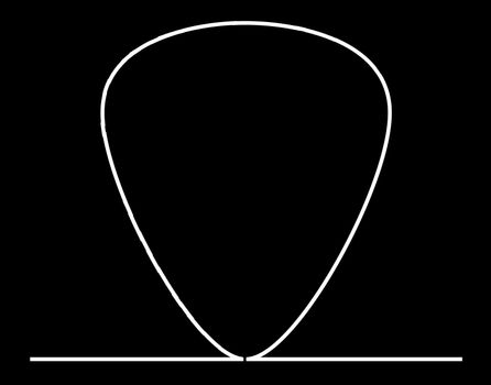 Typical guitar pic outline shape as a continuous white line against a black background
