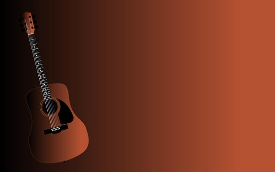 A typical acoustic guitar isolated over a brown to orange background background.