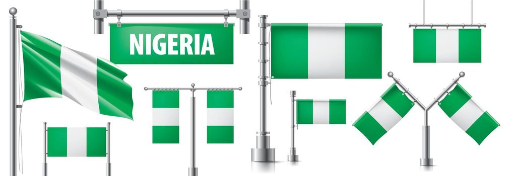 Vector set of the national flag of Nigeria in various creative designs.