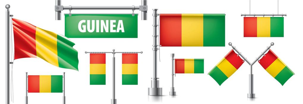 Vector set of the national flag of Guinea in various creative designs.