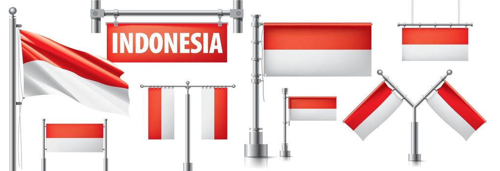 Vector set of the national flag of Indonesia in various creative designs.