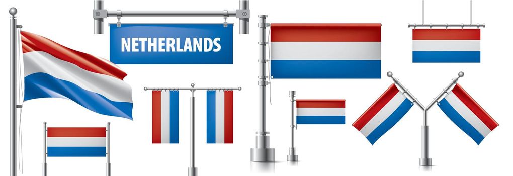 Vector set of the national flag of Netherlands in various creative designs.