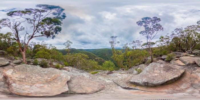 Spherical 360-degree panorama photograph from Martin’s Lookout in Springwood in The Blue Mountains in regional New South Wales in Australia