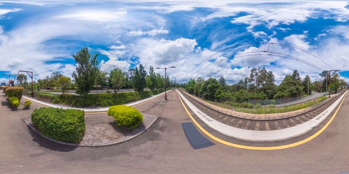 Spherical 360-degree panorama photograph of the Faulconbridge Train Station in The Blue Mountains in regional New South Wales in Australia