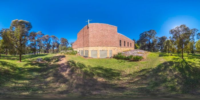 Spherical 360-degree panorama photograph of St Thomas Aquinas Roman Catholic Church in Springwood in The Blue Mountains in regional New South Wales in Australia