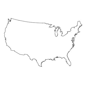 An outline silhouette map of The United States of America over a white background