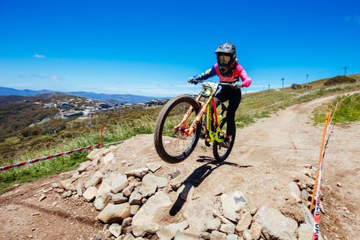 MT BULLER, AUSTRALIA - JANUARY 16, 2021: Finals for the Victorian Downhill Mountain Bike Series at Mt Buller