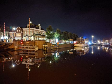 Canal at night in Sneek, Friesland, The Netherlands