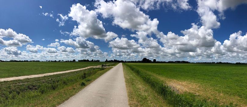 Panorama from a cycle path in Friesland The Netherlands