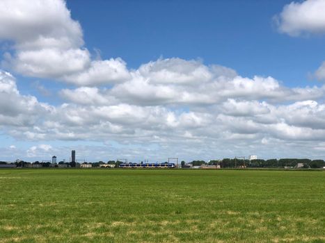 Train towards the city Leeuwarden in Friesland The Netherlands