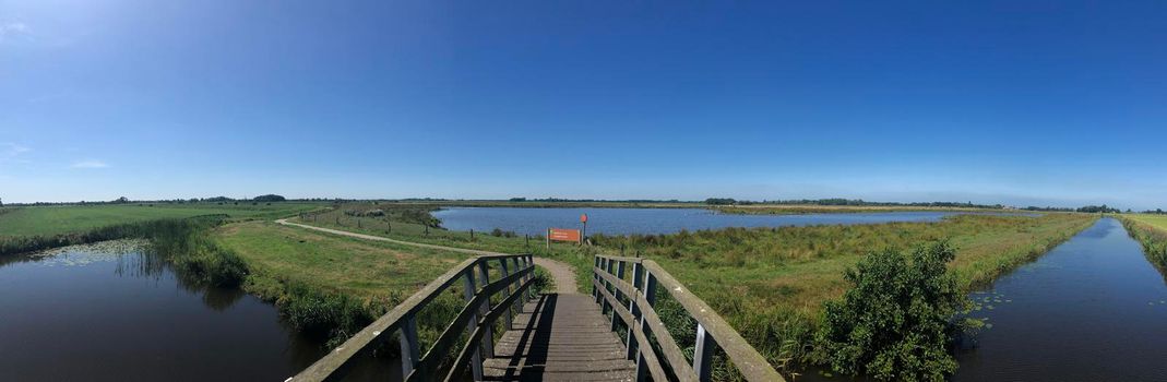 Panoramic from zwagermieden nature reserve in Friesland The Netherlands