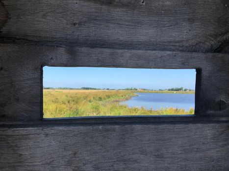 View from a bird watch hut at zwagermieden nature reserve in Friesland The Netherlands
