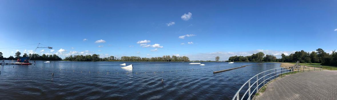 Panorama from the water ski course around Sneek, Friesland The Netherlands