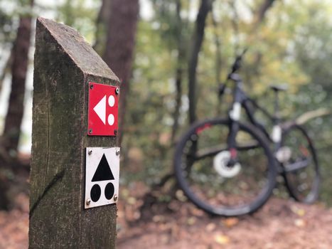 MTB sign at Nationaal Park Drents-Friese Wold in Friesland, The Netherlands