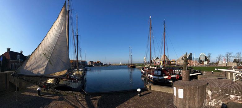 Panorama from the harbor of Stavoren, Friesland The Netherlands 
