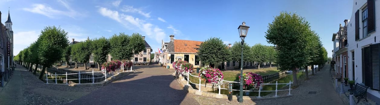 Panorama a street in the city Sloten, Friesland The Netherlands