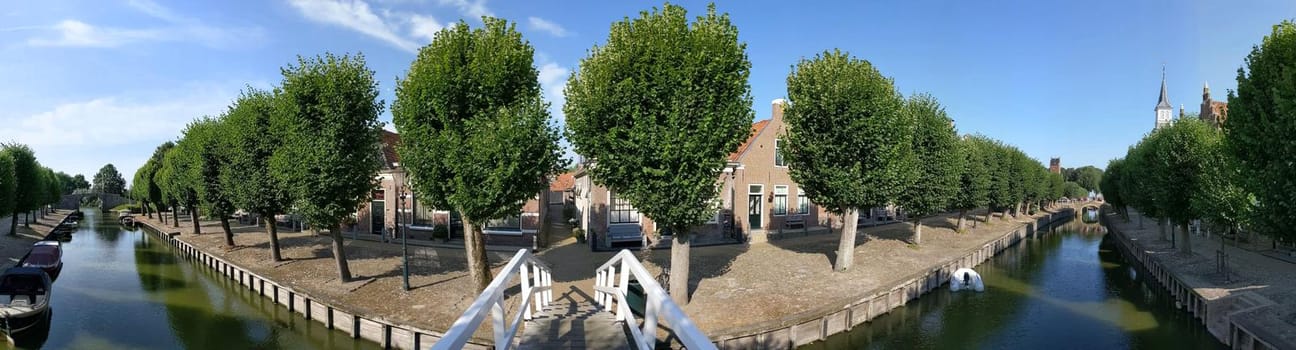 Panorama from a canal in Sloten, Friesland The Netherlands