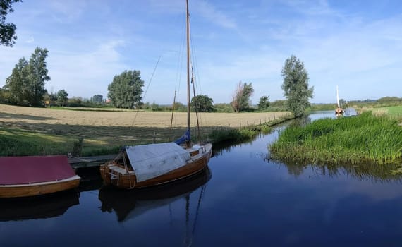 Sailboats in a canal around Langelille, Friesland The Netherlands