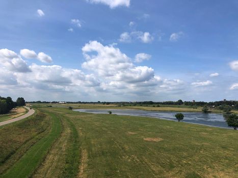 View from a bridge over the IJssel from Westervoort to Arnhem in The Netherlands