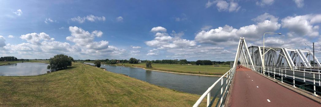 Panorama from a bridge over the IJssel from Westervoort to Arnhem in The Netherlands