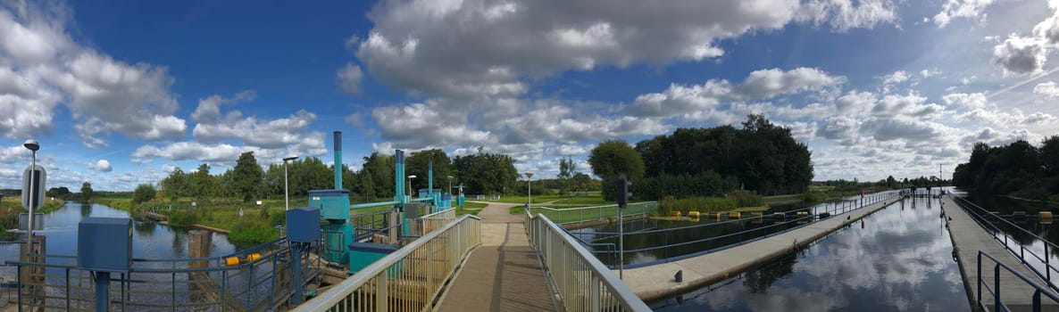 Panorama from a river lock at the Old ijssel in Gelderland The Netherlands