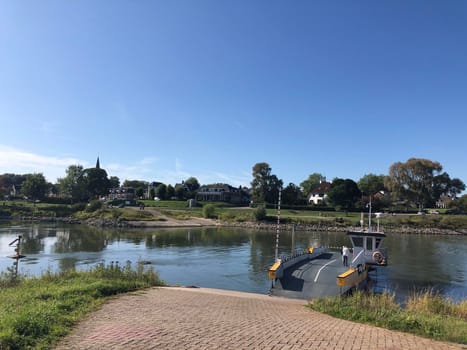 Ferry at the IJssel river between Olburgen and Dieren, Gelderland The Netherlands