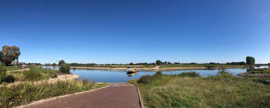 Ferry at the IJssel river between Olburgen and Dieren, Gelderland The Netherlands