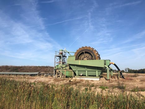 Sand extraction machine around Lobith in The Netherlands