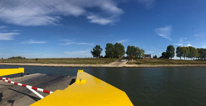 Ferry towards Pannerden in Gelderland The Netherlands